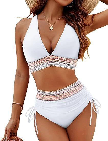 Summer 2025 Women's High-Waisted Fashionable Two-Piece Bikini Set for Beach & Resort Swimwear - Sexy Vacation Outfits