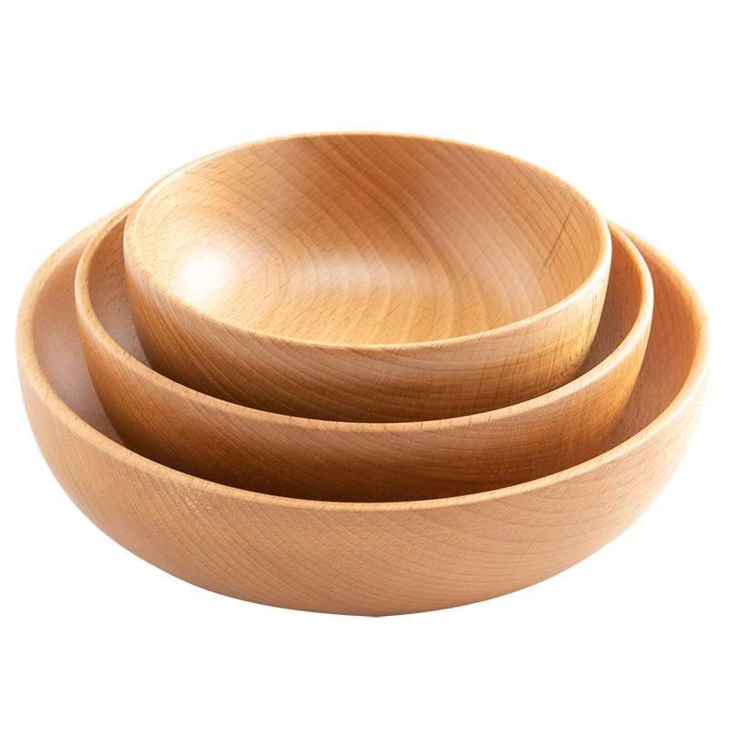 Log tableware salad bowl beech wood bowl whole wood household fruit bowl Japanese wooden bowl