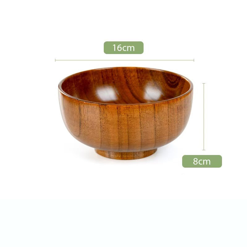 Environmentally friendly tableware, jujube wood wooden bowls, household anti-scalding round bowls, wooden salad bowls, soup bowls, noodle bowls, rice bowls