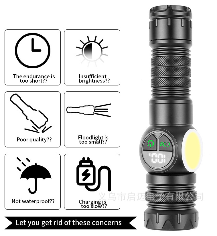 High Powered Super Bright Flashlight LED Rechargeable Torch Lamp W/side light