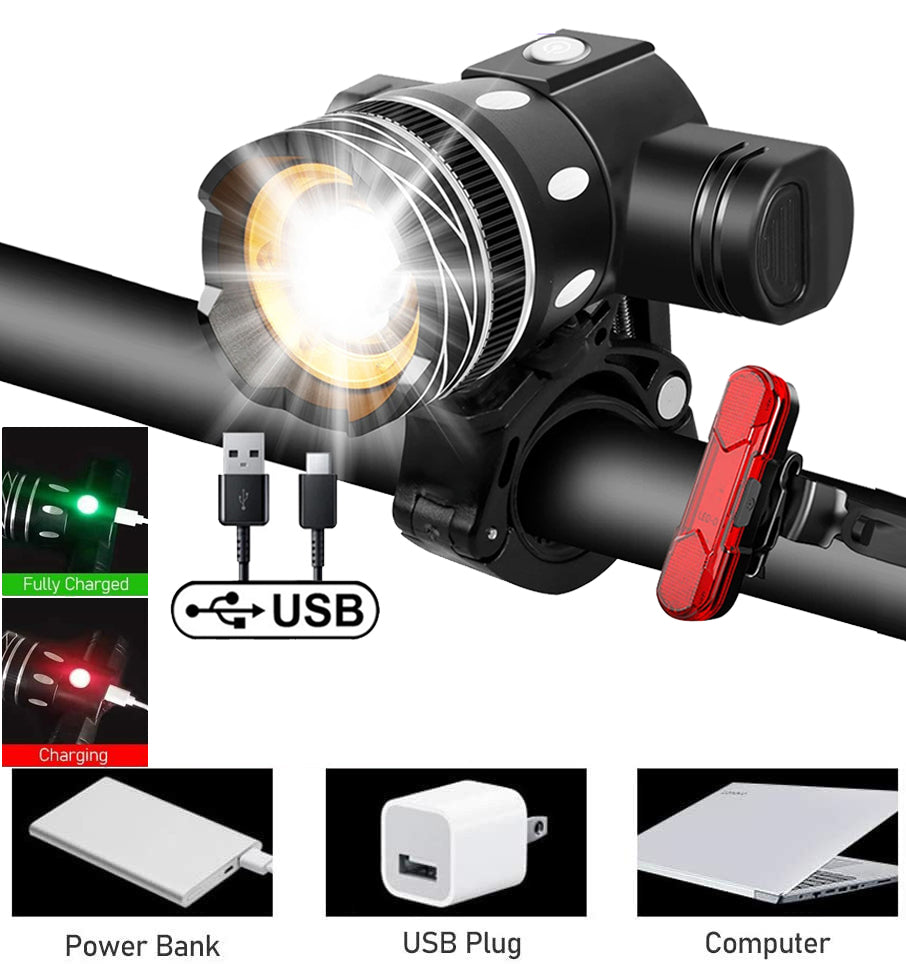Bike Lights Set for Night Riding Bicycle Lamp Front and Back USB Rechargeable