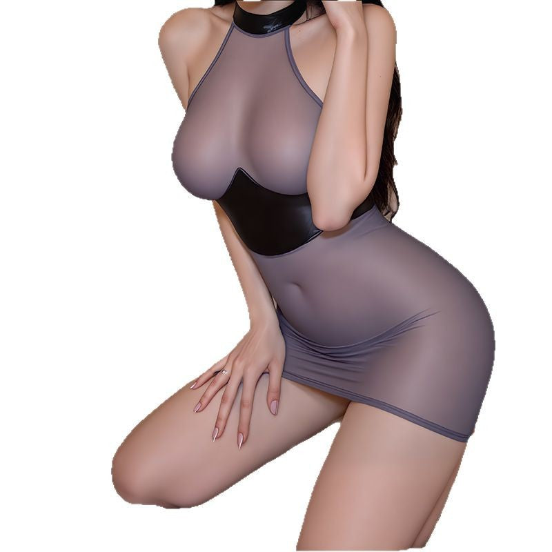 Women's Sexy See Through Bodycon Dress Open Bra Sleeveless Transparent Lingerie