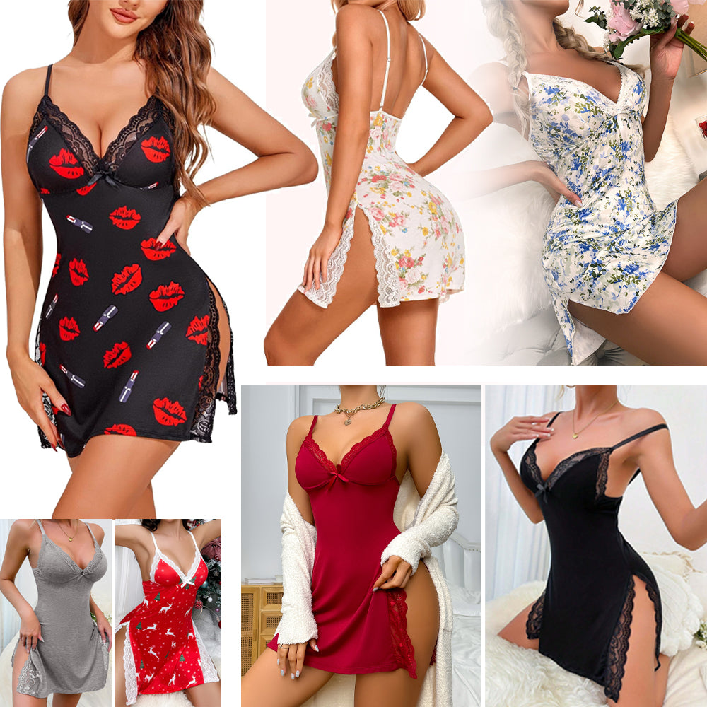 Women Underwear Babydoll Nightwear Pajamas Sexy Lingerie Lace Cotton Silk Dress
