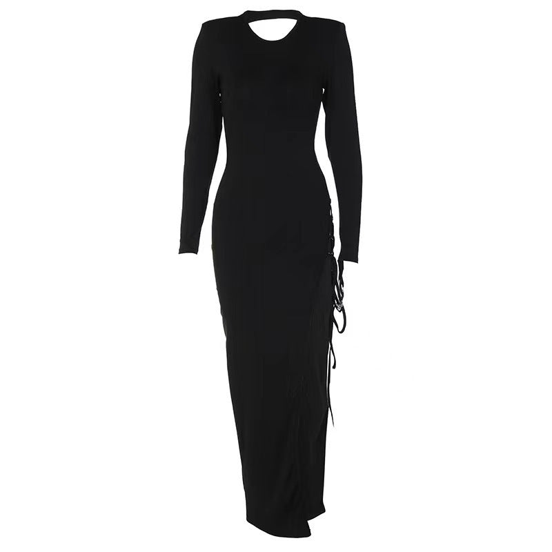 Sexy Long Sleeve Bandage Backless Dress Elegant Party Split Lace Up Dress
