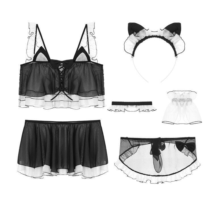 Sexy Lingerie Cat Uniform Kitty Maid Cosplay Nightwear Role Play Costumes Dress