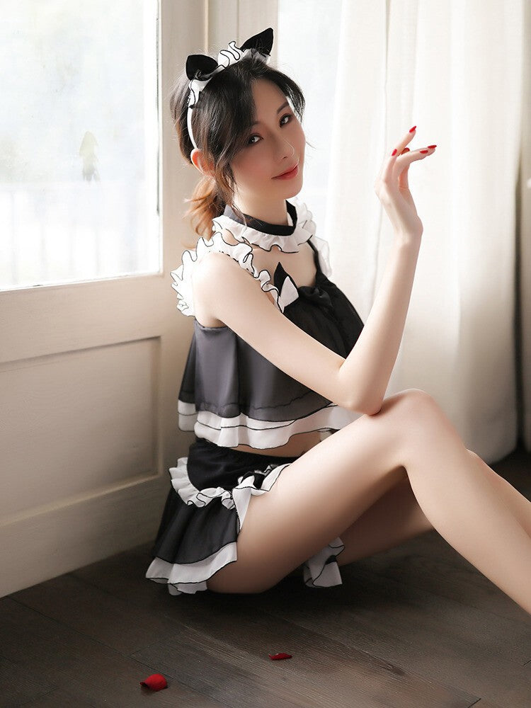 Sexy Lingerie Cat Uniform Kitty Maid Cosplay Nightwear Role Play Costumes Dress