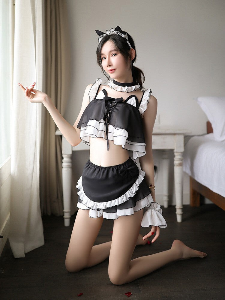 Sexy Lingerie Cat Uniform Kitty Maid Cosplay Nightwear Role Play Costumes Dress