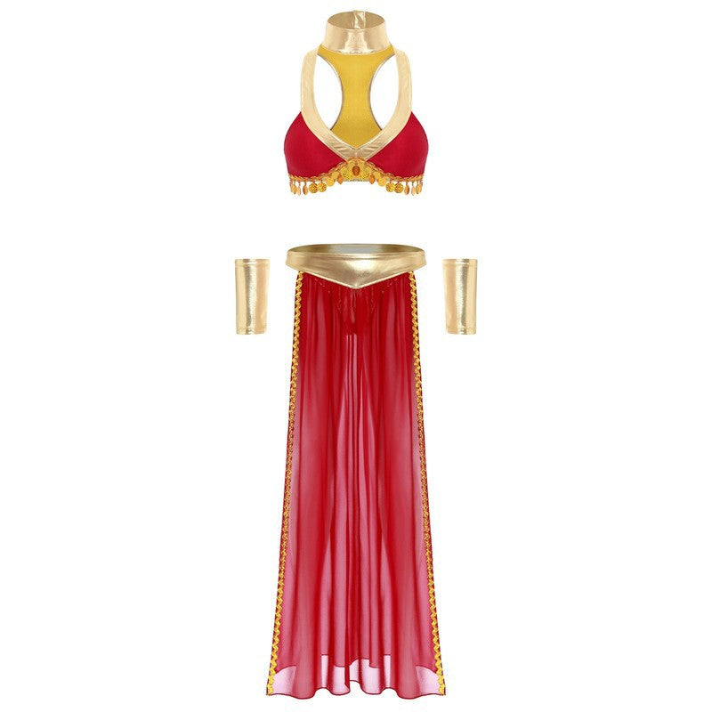 Womens Tassel Fringe Bra Top Side Slit Skirt Accessories Belly Dancewear Outfits