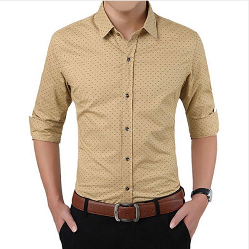 Man Polka Dot Button Down Shirt Slim Fit Long Sleeve Casual Size M-5XL T-XU
