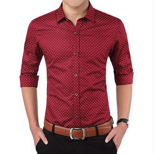 Man Polka Dot Button Down Shirt Slim Fit Long Sleeve Casual Size M-5XL T-XU