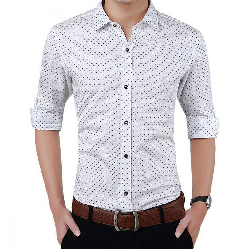 Man Polka Dot Button Down Shirt Slim Fit Long Sleeve Casual Size M-5XL T-XU