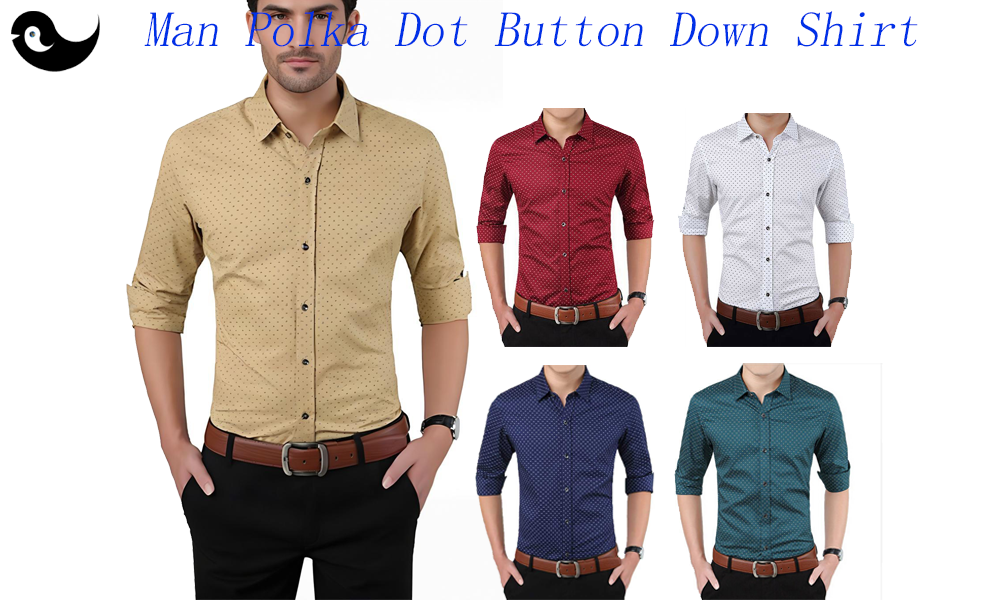 Man Polka Dot Button Down Shirt Slim Fit Long Sleeve Casual Size M-5XL T-XU
