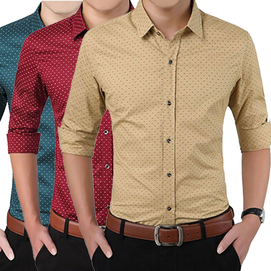 Man Polka Dot Button Down Shirt Slim Fit Long Sleeve Casual Size M-5XL T-XU