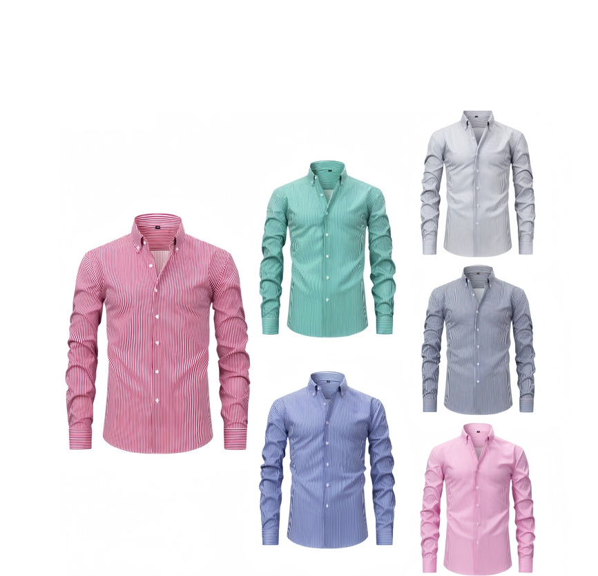 Pretty Slim Fit Buttons Up Shirt Long Sleeve Retro Stripe Men’s Size S-XXXL