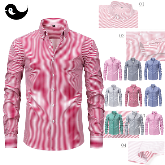 Pretty Slim Fit Buttons Up Shirt Long Sleeve Retro Stripe Men’s Size S-XXXL