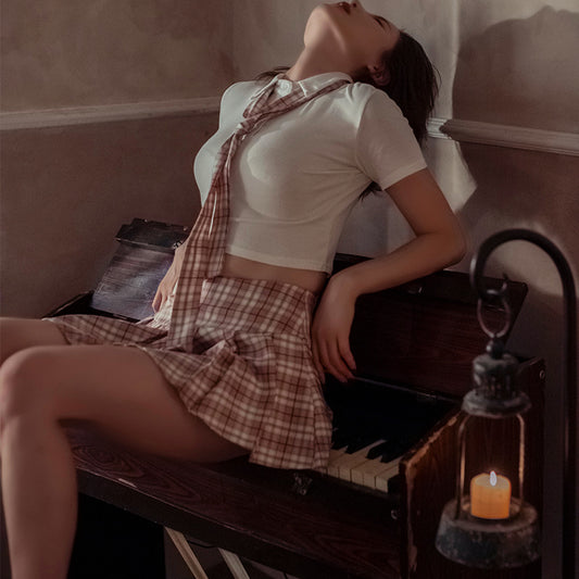 Sexy lingerie Womens Schoolgirls Mini Skirt Sexy Plaid Pleated Short Dress Role Play Costume