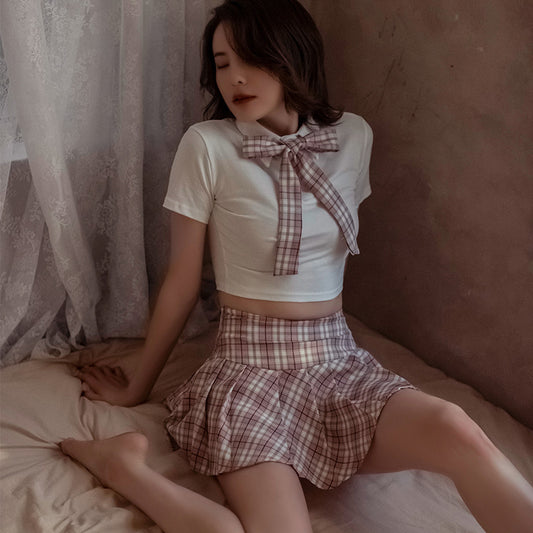 Sexy lingerie Womens Schoolgirls Mini Skirt Sexy Plaid Pleated Short Dress Role Play Costume