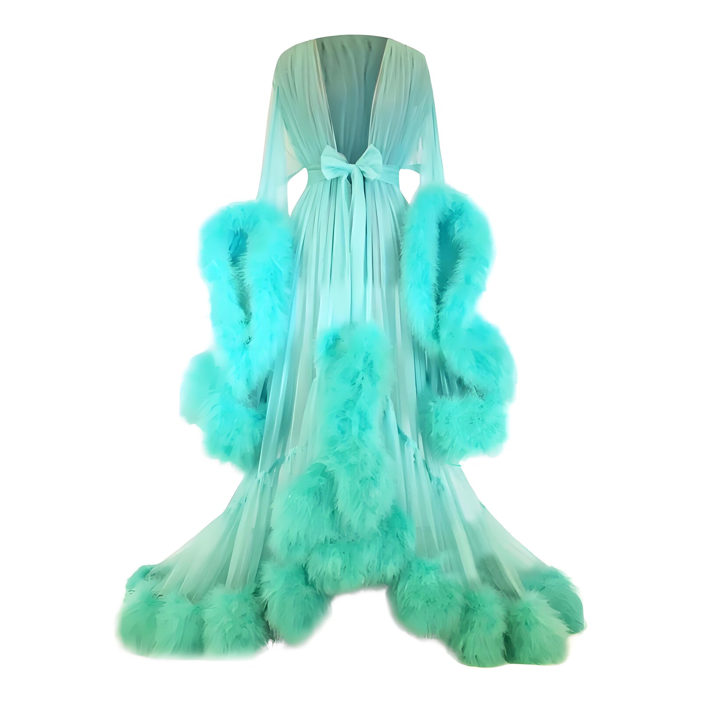 Sexy Women's Mesh Feather Sleepwear Night Gown Long Babydoll Dress Nightie Robe