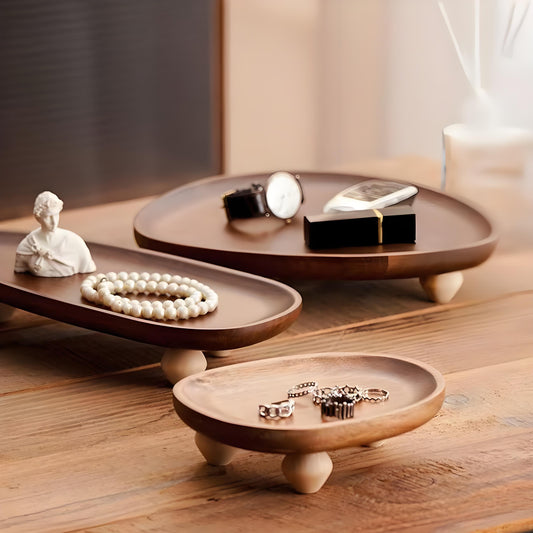 Acacia wooden tray, fruit snack tray, natural wood storage tray