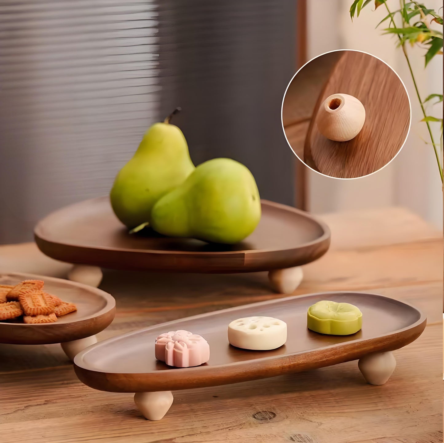 Acacia wooden tray, fruit snack tray, natural wood storage tray