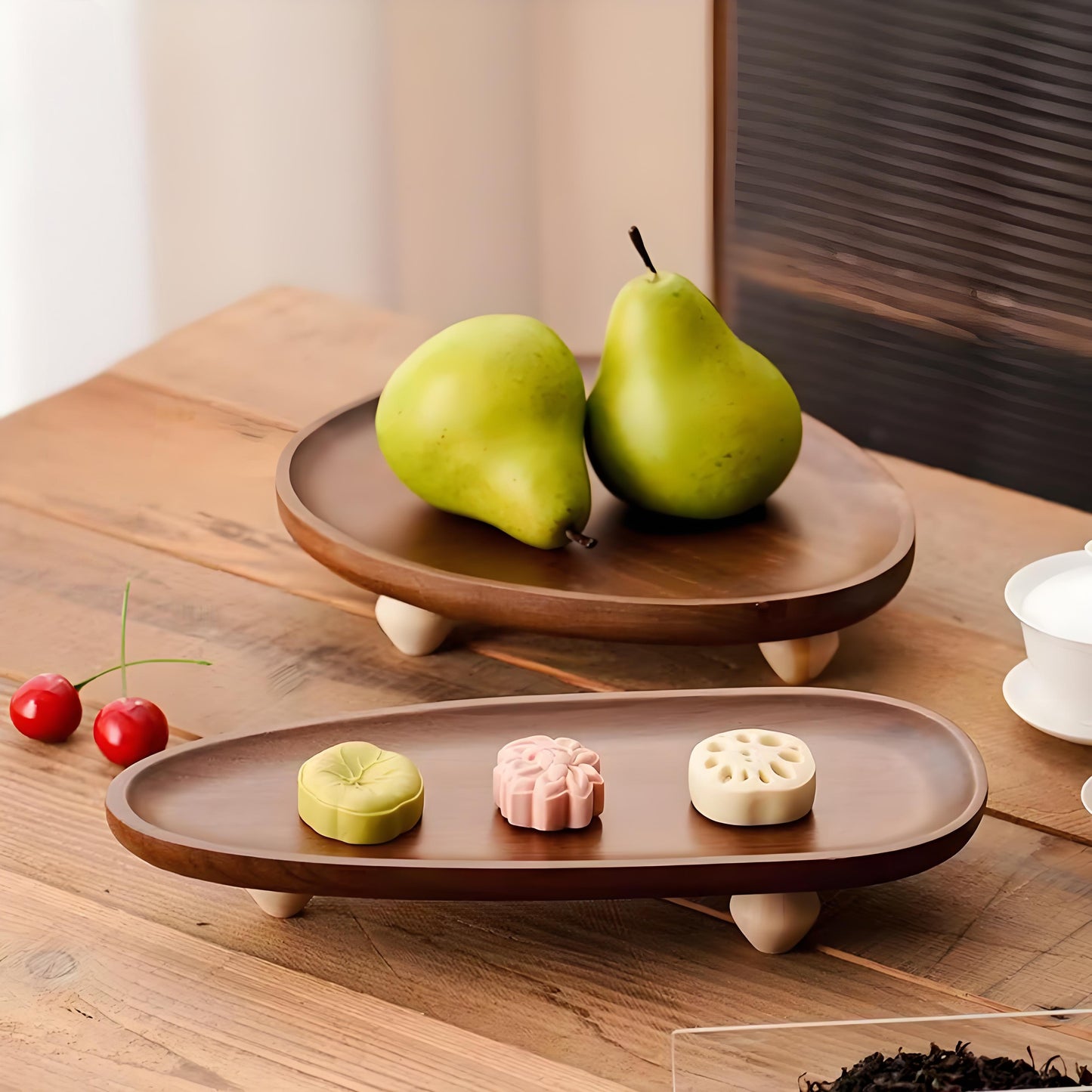 Acacia wooden tray, fruit snack tray, natural wood storage tray