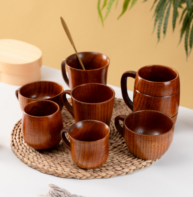Environmentally friendly wooden beer mugs, creative coffee mugs, wooden mugs, Japanese-style cups with handles, wooden high temperature resistant