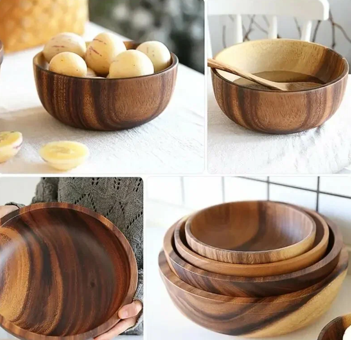 Acacia wooden bowl household Japanese tableware environmentally friendly yogurt bowl salad bowl