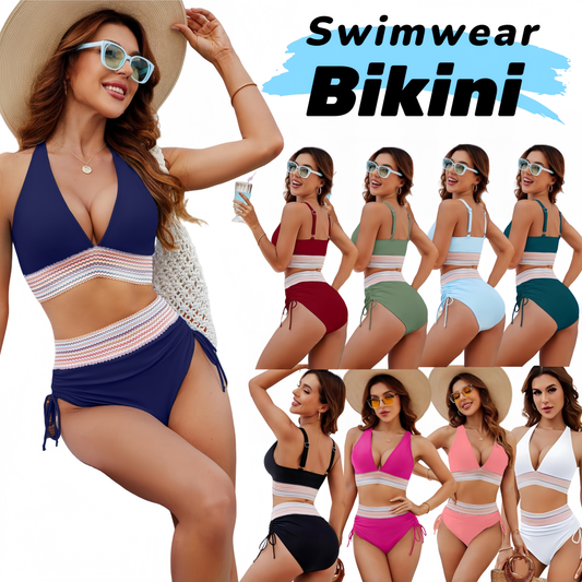 Summer 2025 Women's High-Waisted Fashionable Two-Piece Bikini Set for Beach & Resort Swimwear - Sexy Vacation Outfits