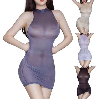 Women's Sexy See Through Bodycon Dress Open Bra Sleeveless Transparent Lingerie
