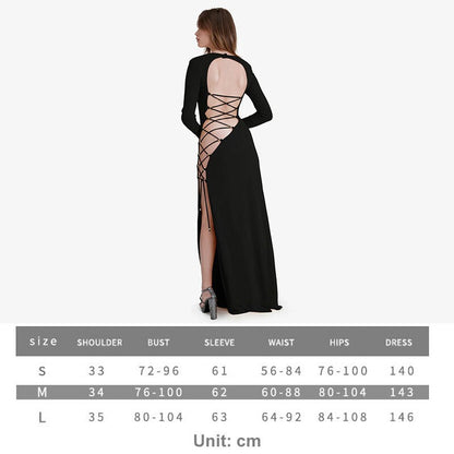 Sexy Long Sleeve Bandage Backless Dress Elegant Party Split Lace Up Dress