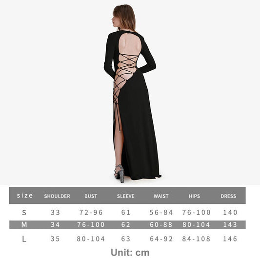 Sexy Long Sleeve Bandage Backless Dress Elegant Party Split Lace Up Dress
