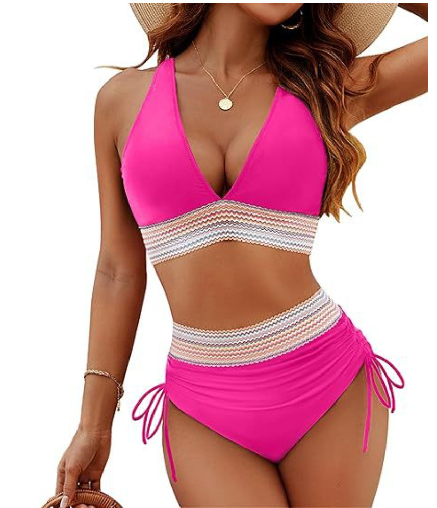 Summer 2025 Women's High-Waisted Fashionable Two-Piece Bikini Set for Beach & Resort Swimwear - Sexy Vacation Outfits