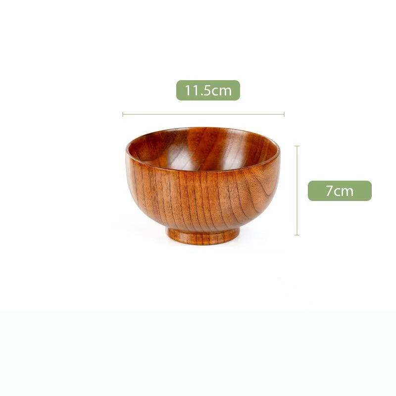 Environmentally friendly tableware, jujube wood wooden bowls, household anti-scalding round bowls, wooden salad bowls, soup bowls, noodle bowls, rice bowls
