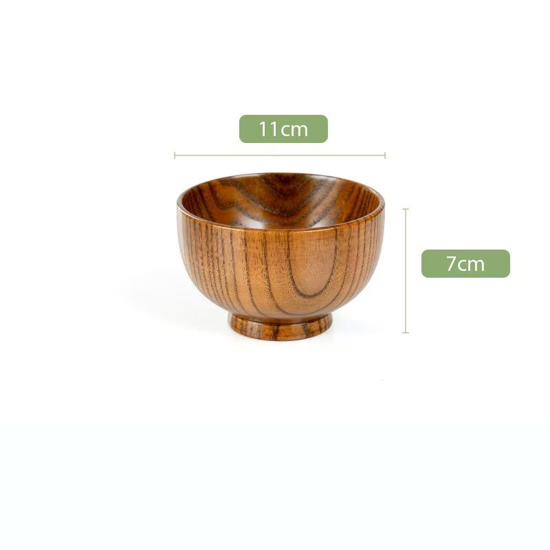 Environmentally friendly tableware, jujube wood wooden bowls, household anti-scalding round bowls, wooden salad bowls, soup bowls, noodle bowls, rice bowls