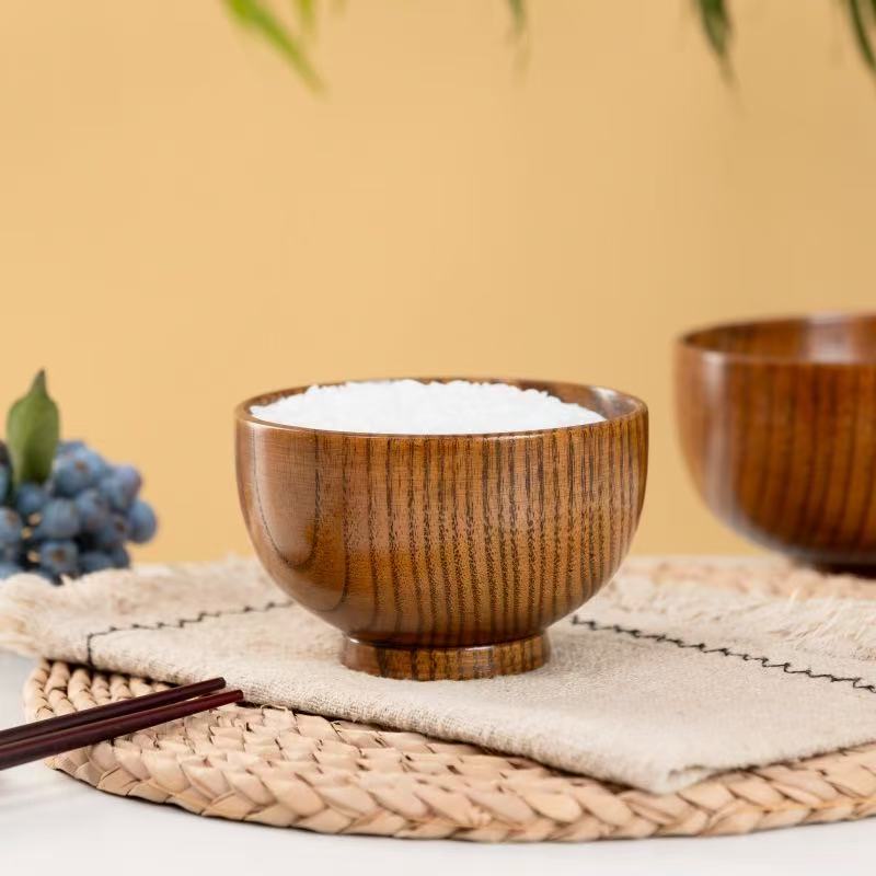 Environmentally friendly tableware, jujube wood wooden bowls, household anti-scalding round bowls, wooden salad bowls, soup bowls, noodle bowls, rice bowls