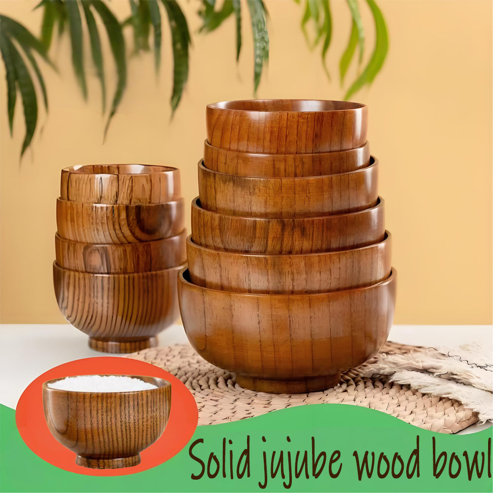 Environmentally friendly tableware, jujube wood wooden bowls, household anti-scalding round bowls, wooden salad bowls, soup bowls, noodle bowls, rice bowls