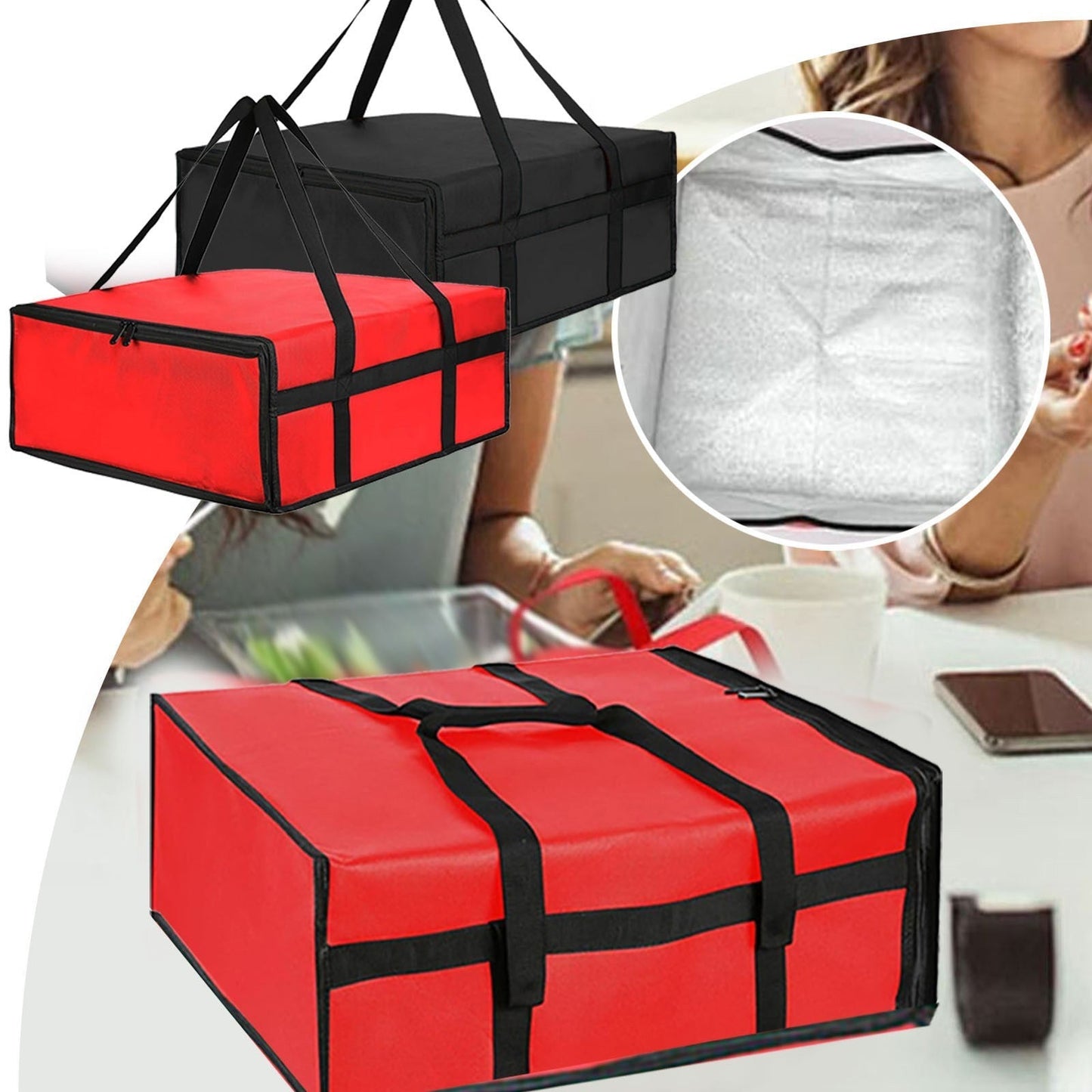 Pizza Delivery Bag for Takeaway Thermal Insulated 19.69"x19.69"x5.91inch