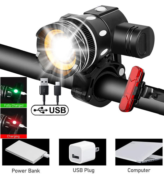 Bike Lights Set for Night Riding Bicycle Lamp Front and Back USB Rechargeable