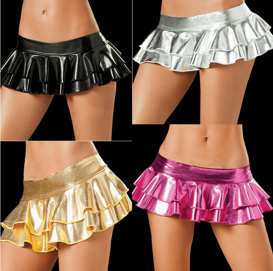 Womens Glossy Mini Pleated Skirts Sexy Low Rise Shiny Club Dance Skirt Clubwear