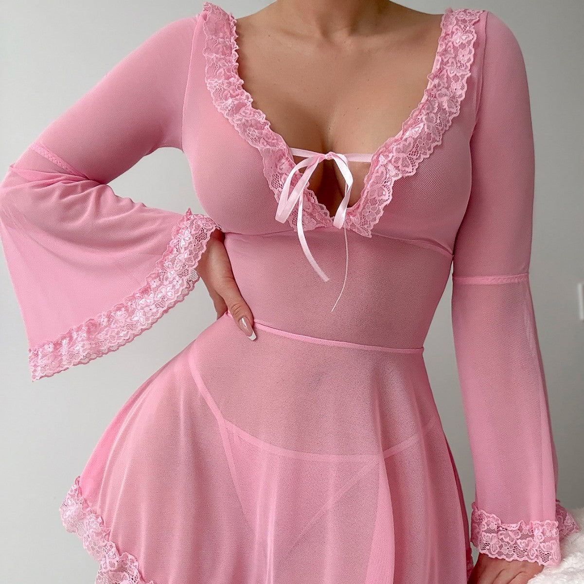 Womens Sexy See Through Lace Babydoll Mini Dress Sleepwear Lingerie Underwear