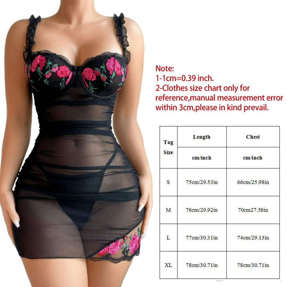 Underwear Dress Sexy Lingerie Floral Sleepwear Nightdress Mesh Lace Women