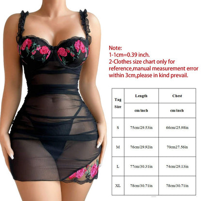 Underwear Dress Sexy Lingerie Floral Sleepwear Nightdress Mesh Lace Women