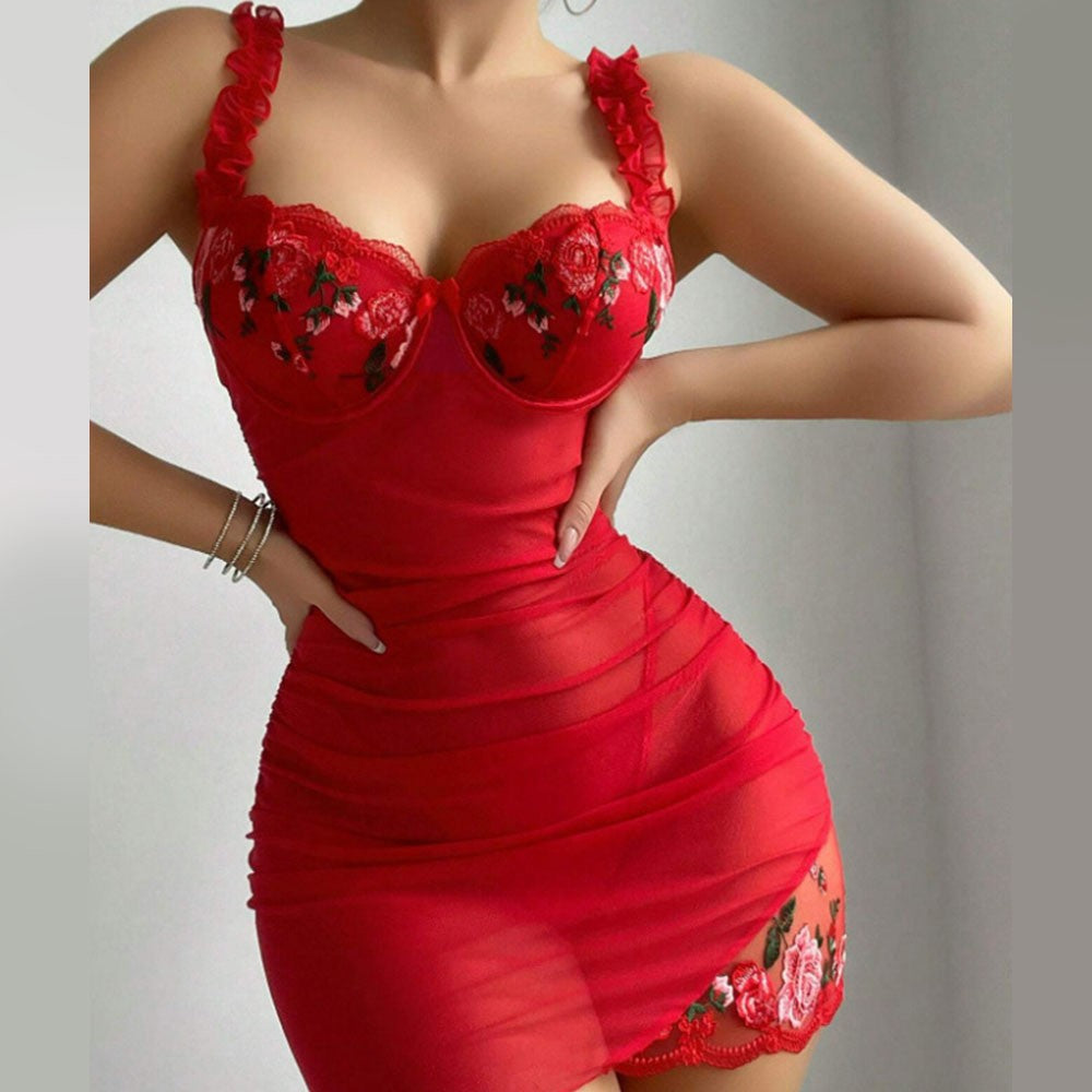 Underwear Dress Sexy Lingerie Floral Sleepwear Nightdress Mesh Lace Women