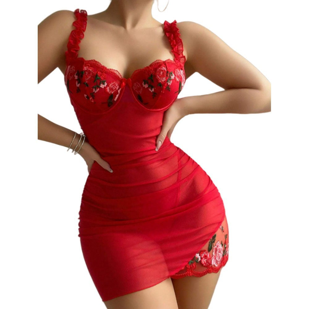 Underwear Dress Sexy Lingerie Floral Sleepwear Nightdress Mesh Lace Women