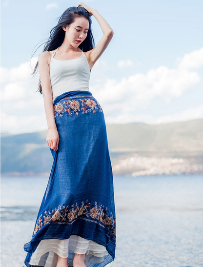 Flower embroidery Women Beach Scarf Cotton Linen Shawls and Wraps