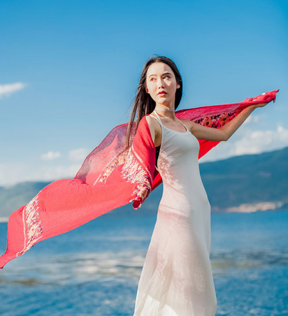 Flower embroidery Women Beach Scarf Cotton Linen Shawls and Wraps