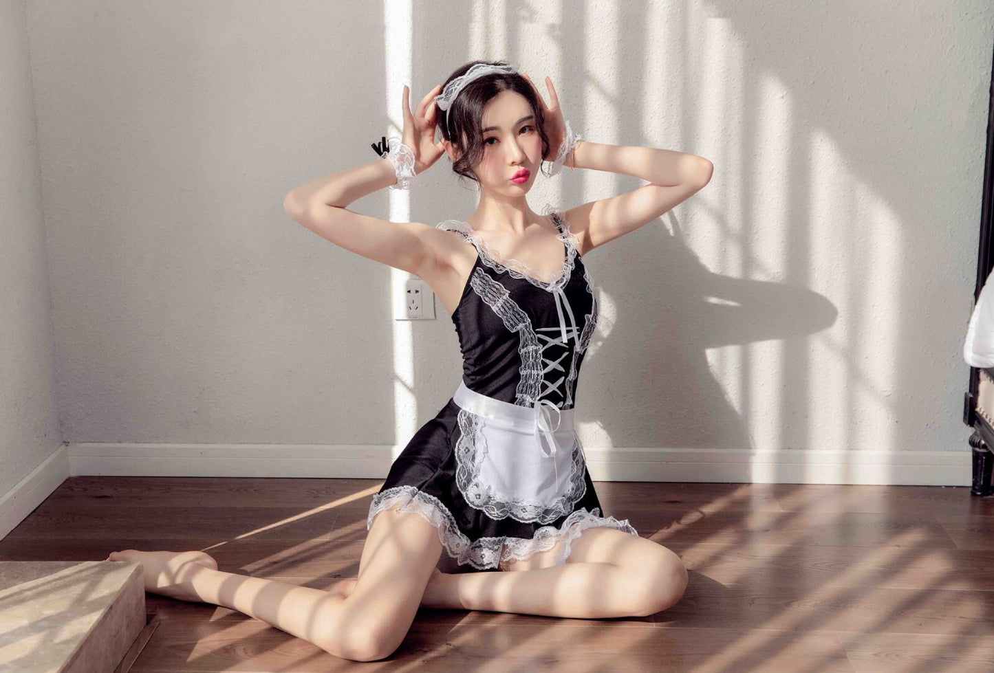 Girl Sexy Lingerie Babydoll Maid Cosplay Uniform Lace Dress Sexy Underwear Set
