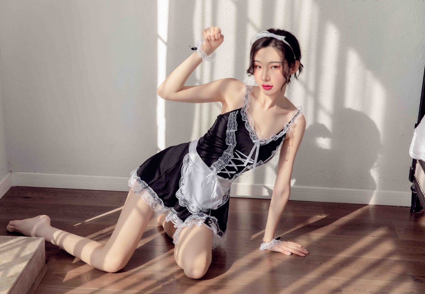 Girl Sexy Lingerie Babydoll Maid Cosplay Uniform Lace Dress Sexy Underwear Set
