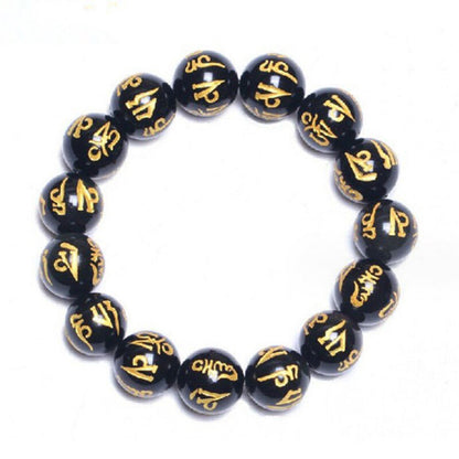 Tibetan Buddhism Six Words Mantra Bracelets For Men Women Black Obsidian Amulet