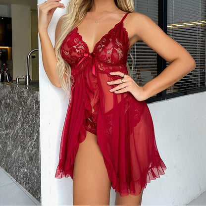 Women's Sexy Lingerie Babydoll Sleepwear Underwear Lace Dress G-String Nightwear black red blue